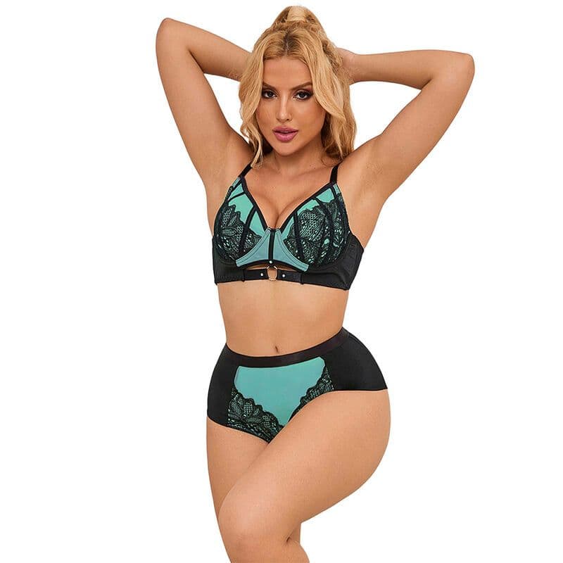 SUBBLIME - 955564 KOMPLET S PUSH-UP GRUDNJAKOM OD ČIPKE I MREŽE, ZELEN, L/XL