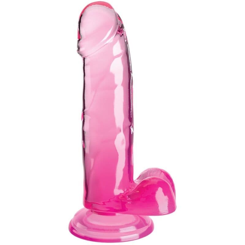 KING COCK - Clear - Prozirni realistični penis s mućima, 15,2 cm - Roza