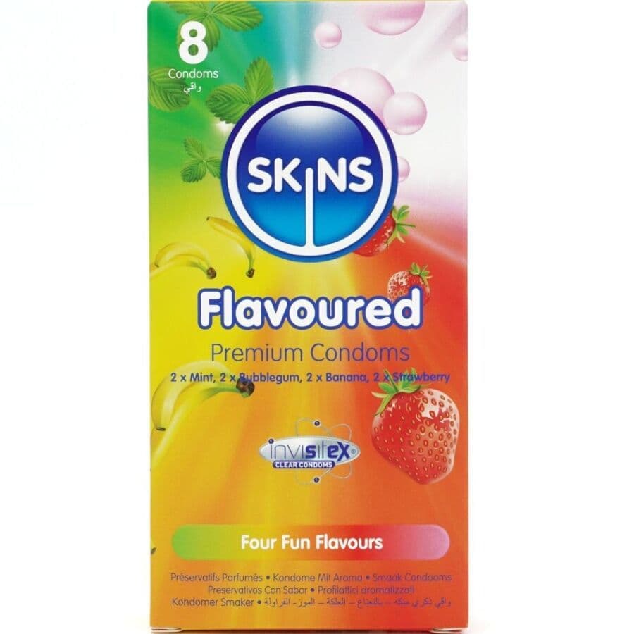 SKINS - MULTI FLAVORS PREMIUM KONDOMI S OKUSIMA, PAKIRANJE 8