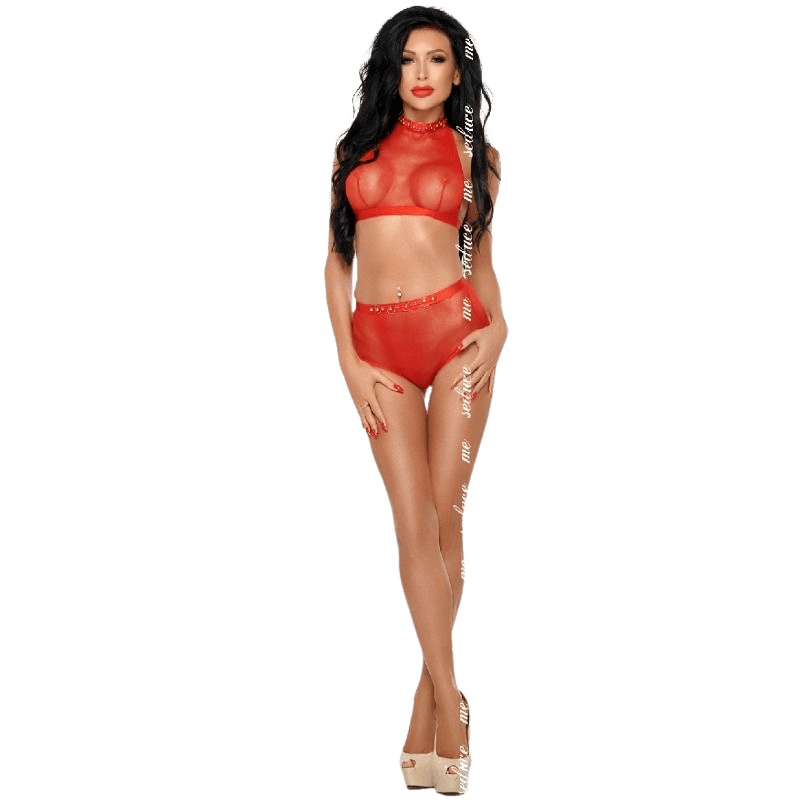 ME-SEDUCE - MONA KOMPLET DONJEG RUBLJA CRVENI S/M