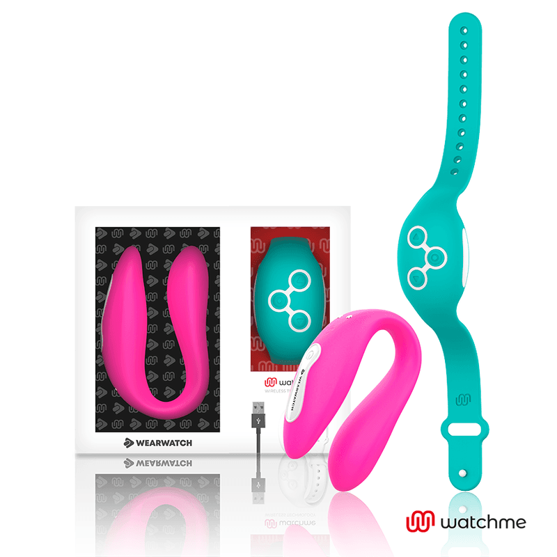 WEARWATCH DUAL VIBRATOR ZA PARE Z DALJINSKIM UPRAVLJALNIKOM WATCHME, FUKSIJA / MORSKO MODRA