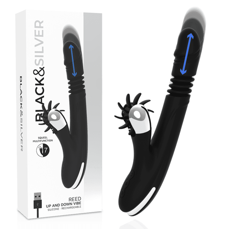 BLACK&SILVER - POTISNI RABBIT VIBRATOR BUNNY REED UP & DOWN VIBE