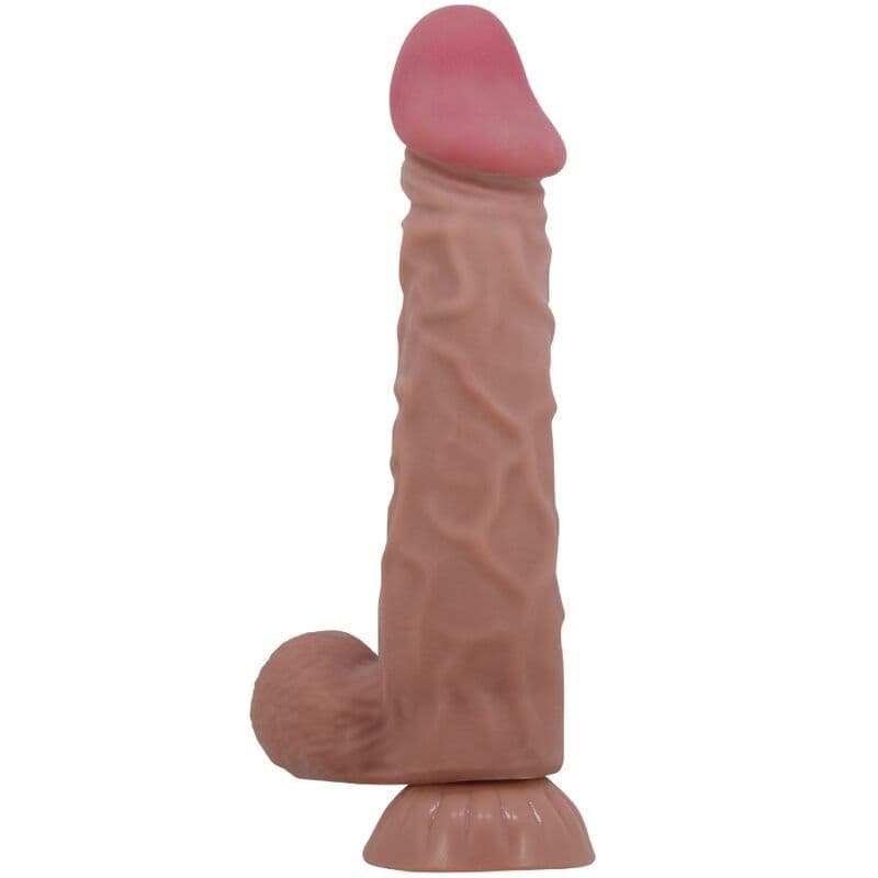 PRETTY LOVE - REALISTIČNI DILDO S POMIČNOM KOŽOM I VAKUUMSKOM ČAŠICOM, SMEĐI, 24 CM