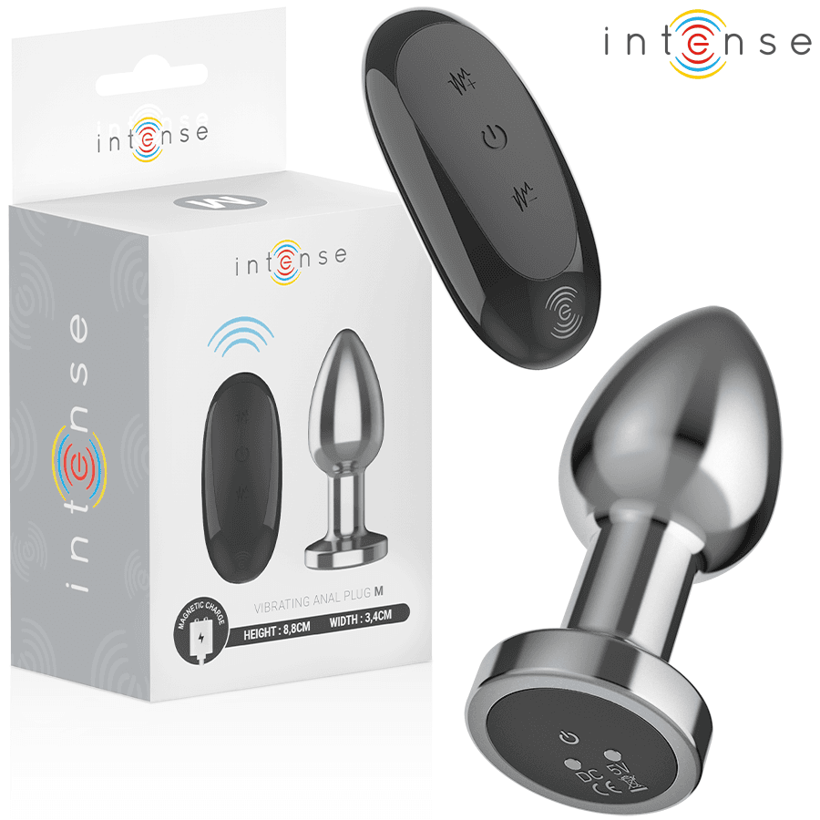 INTENSE - ANALNI ČEP Z VIBRACIJAMI, KOVINSKI, 10 NAČINOV, Z DALJINSKIM UPRAVLJALNIKOM, M