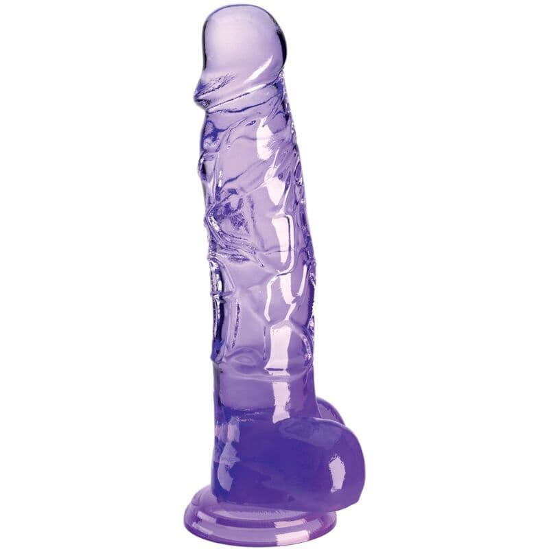KING COCK - Clear - Prozirni realistični penis s mućima, 16,5 cm - Ljubičasta