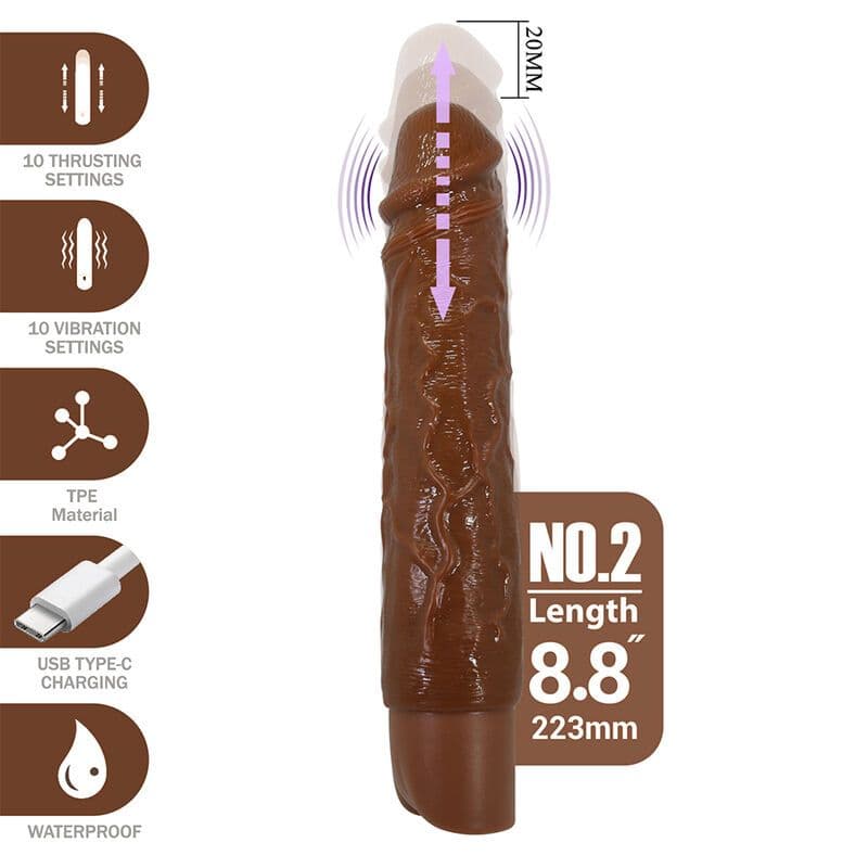 PRETTY LOVE - KESSLER DILDO VIBRANTE REALISTICO CON 10 MODALITÀ DI VIBRAZIONE E 10 ROTAZIONI, 22 CM, MARRONE