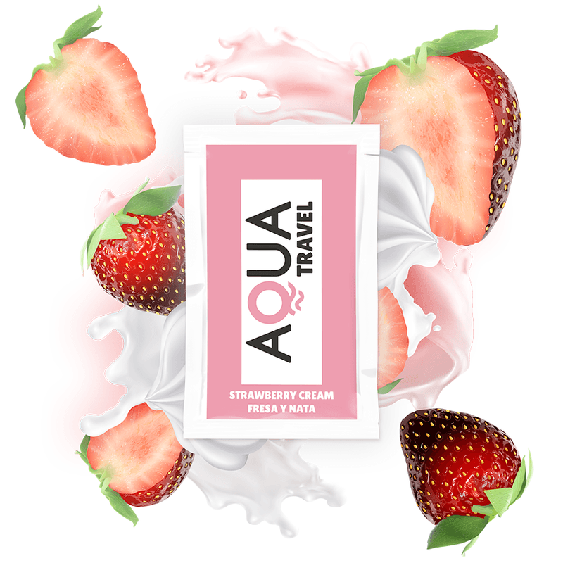 AQUA TRAVEL - LUBRIKANT NA BAZI VODE S OKUSOM JAGODE I VRHNJA 6 ML