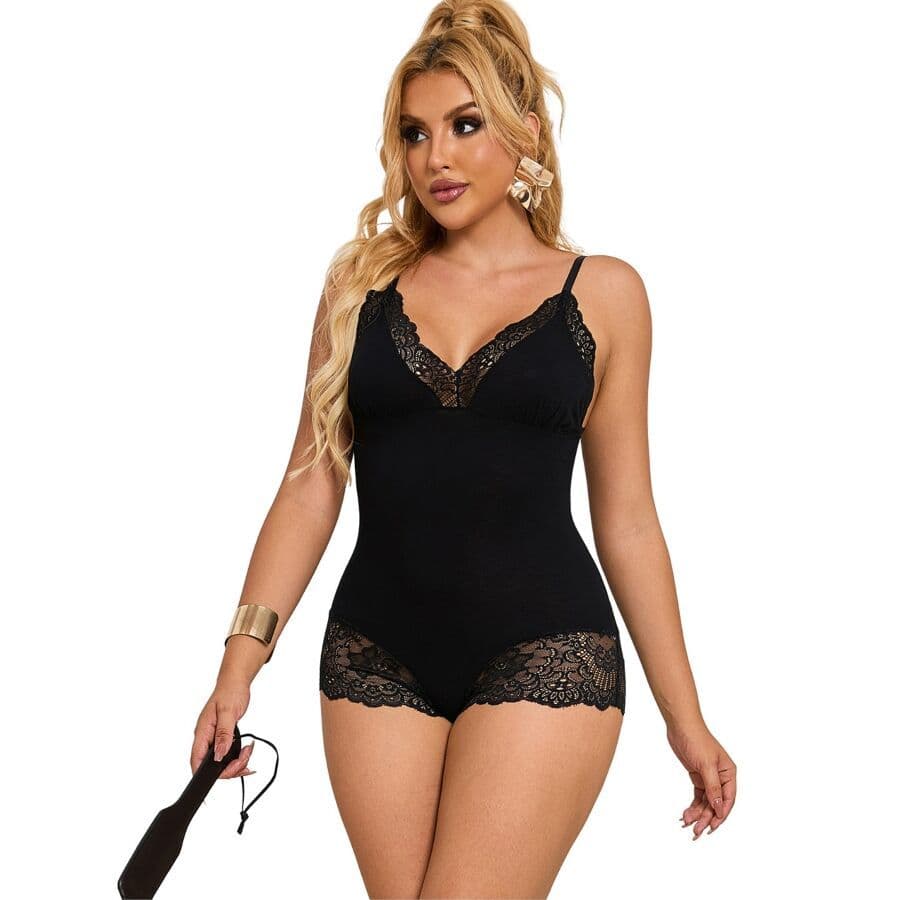 SUBBLIME - BODI TEDDY S CVJETNOM ČIPKOM CRNI S/M