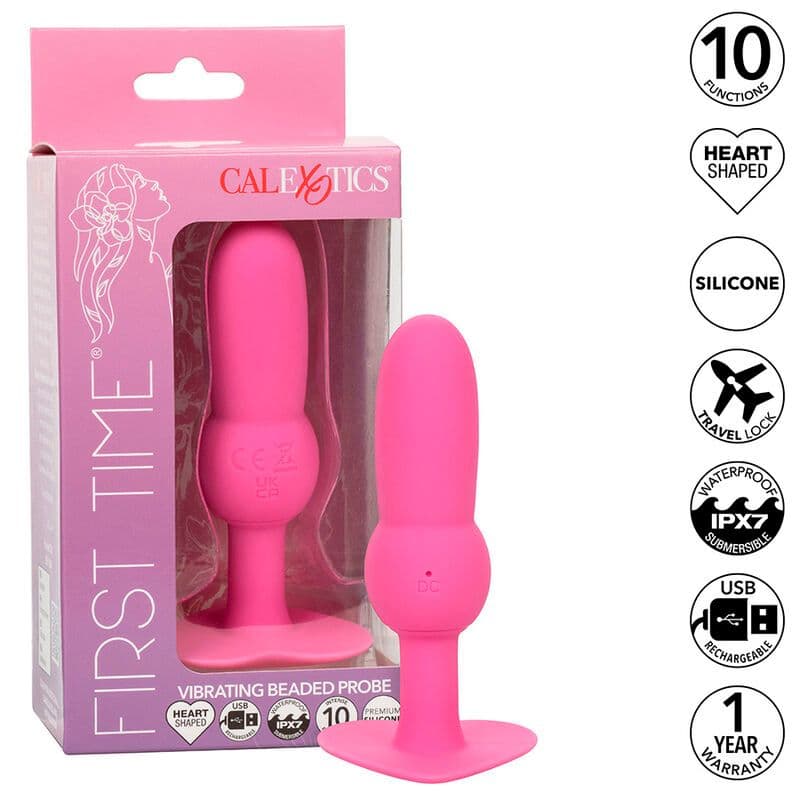 CALEXOTICS - FIRST TIME ANALNI ČEP S KUGLICAMA I 10 VIBRACIJA, ROZA