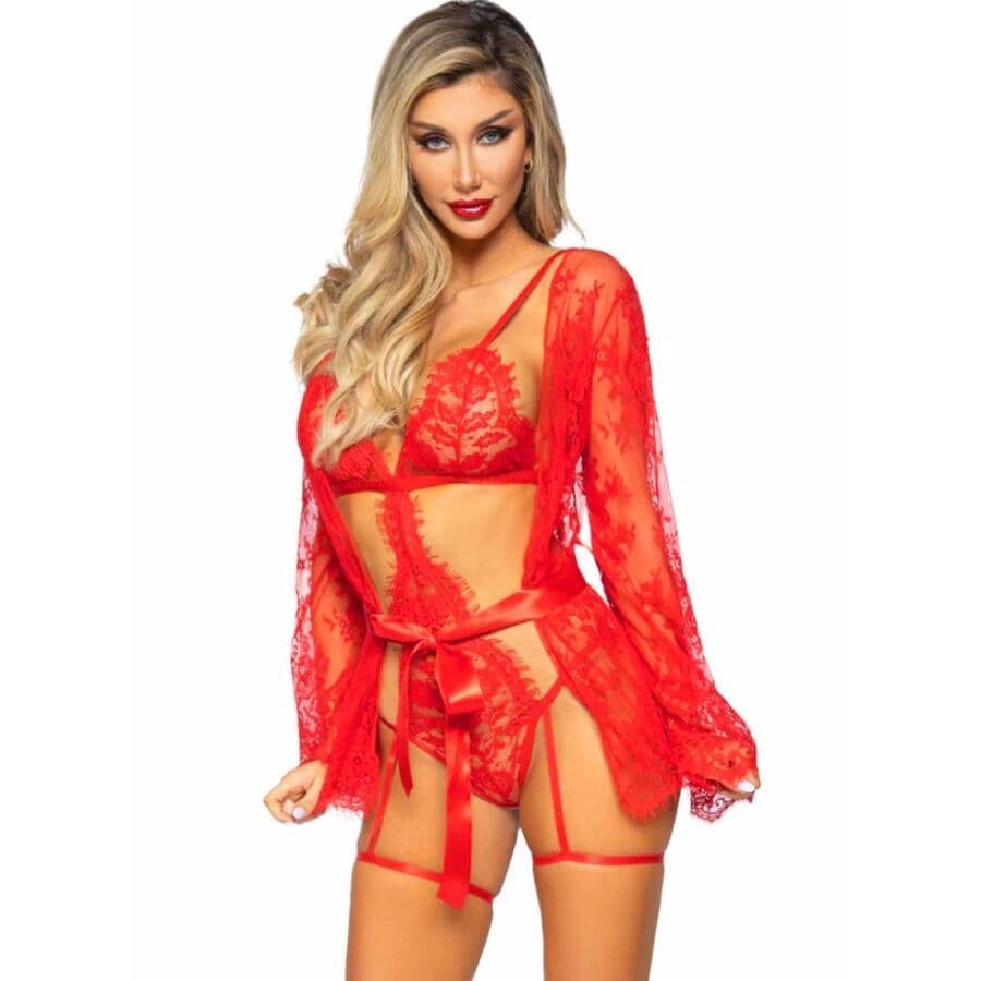 LEG AVENUE - 86123 KOMPLET BODYJA I OGRTAČA S PODVEZICAMA, CRVENI