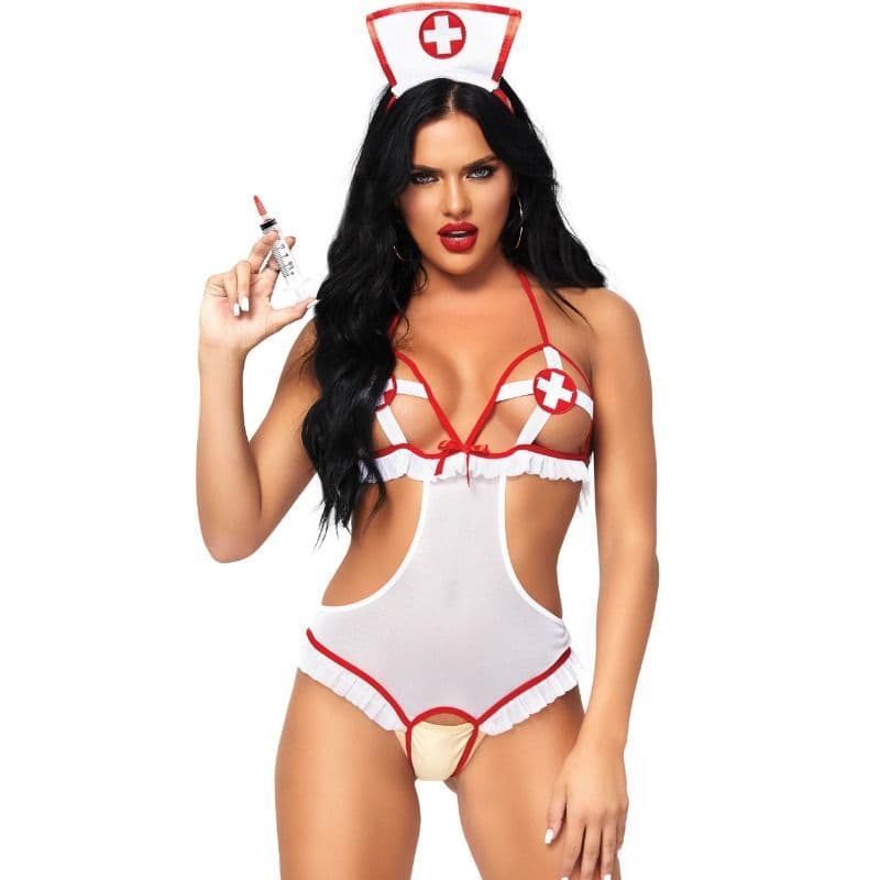 Leg Avenue - Kostum bolničarke, body z odprtim mednožjem, ena velikost