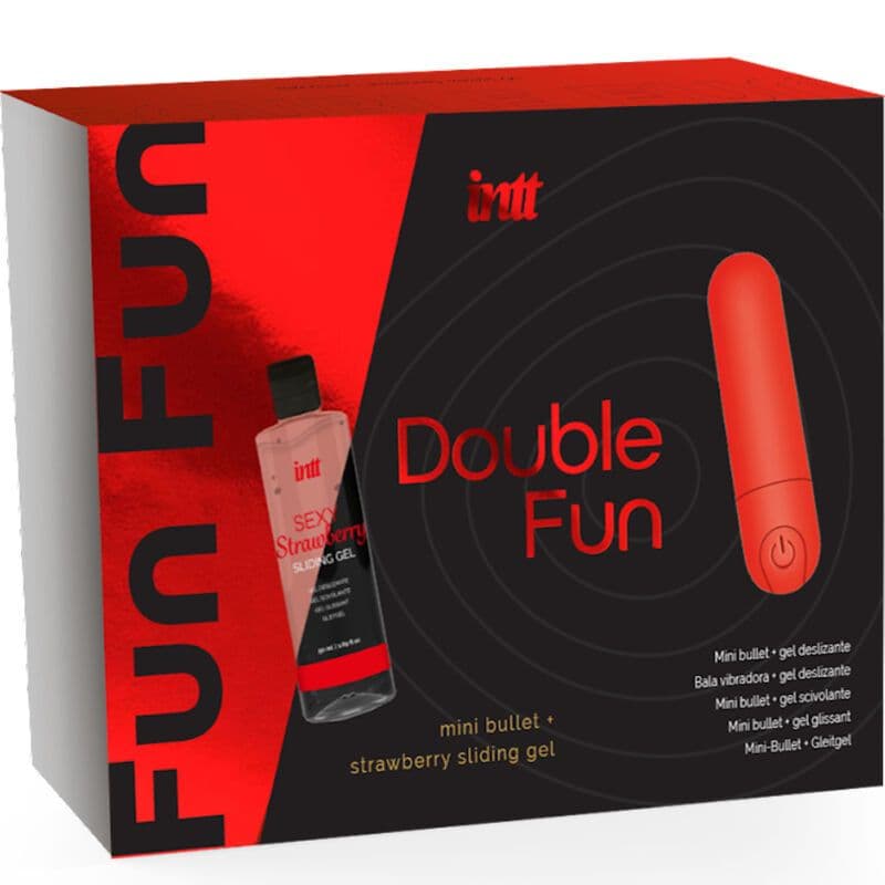 INTT RELEASES - KOMPLET DOUBLE FUN S VIBRIRAJUĆIM METKOM I GELOM ZA MASAŽU S AROMOM JAGODE