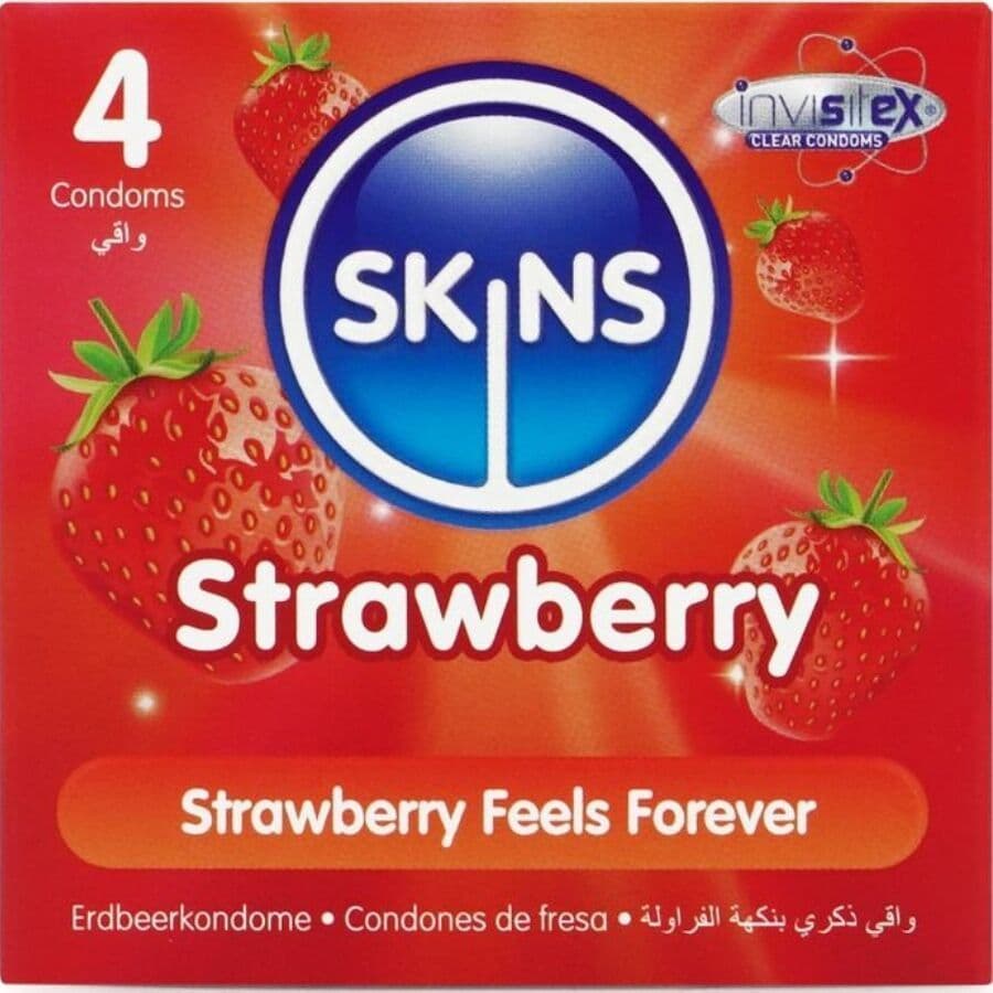SKINS - STRAWBERRY PREMIUM KONDOMI S OKUSOM JAGODE, PAKIRANJE 4