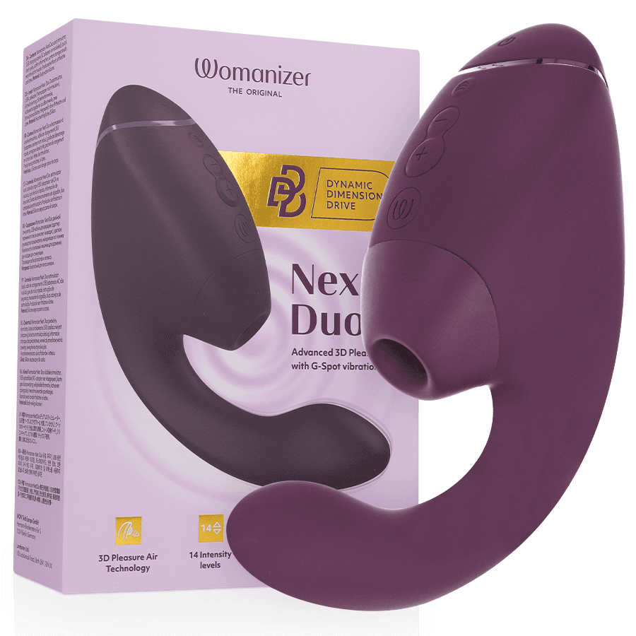 WOMANIZER - DUO NEXT DVOJNI STIMULATOR KLITORISA IN TOČKE G, TEMNO VIJOLIČEN