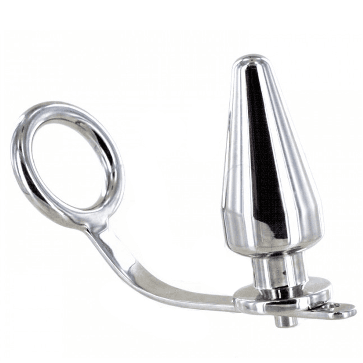 METAL HARD - ČELIČNI PRSTEN ZA PENIS S ANALNIM ČEPOM 45 X 50 MM