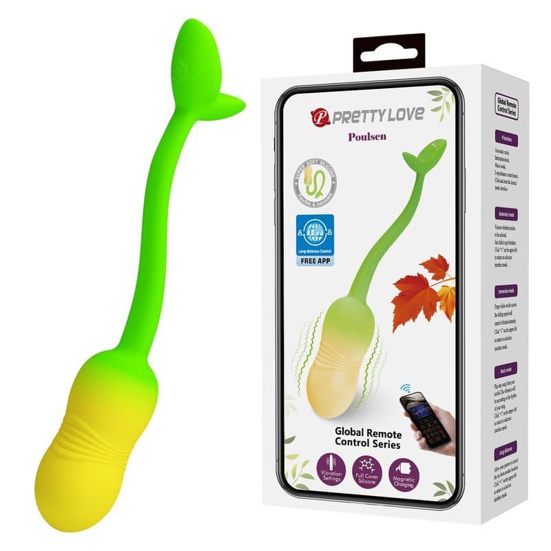 PRETTY LOVE, PULSIERENDES VIBRATIONS-EI MIT APP-STEUERUNG, 12 FUNKTIONEN, USB-AUFLADBAR, GRÜN-GELB