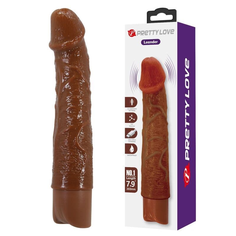 PRETTY LOVE - Leonardo realističen vibrator, 20 cm Ø 4 cm rjava