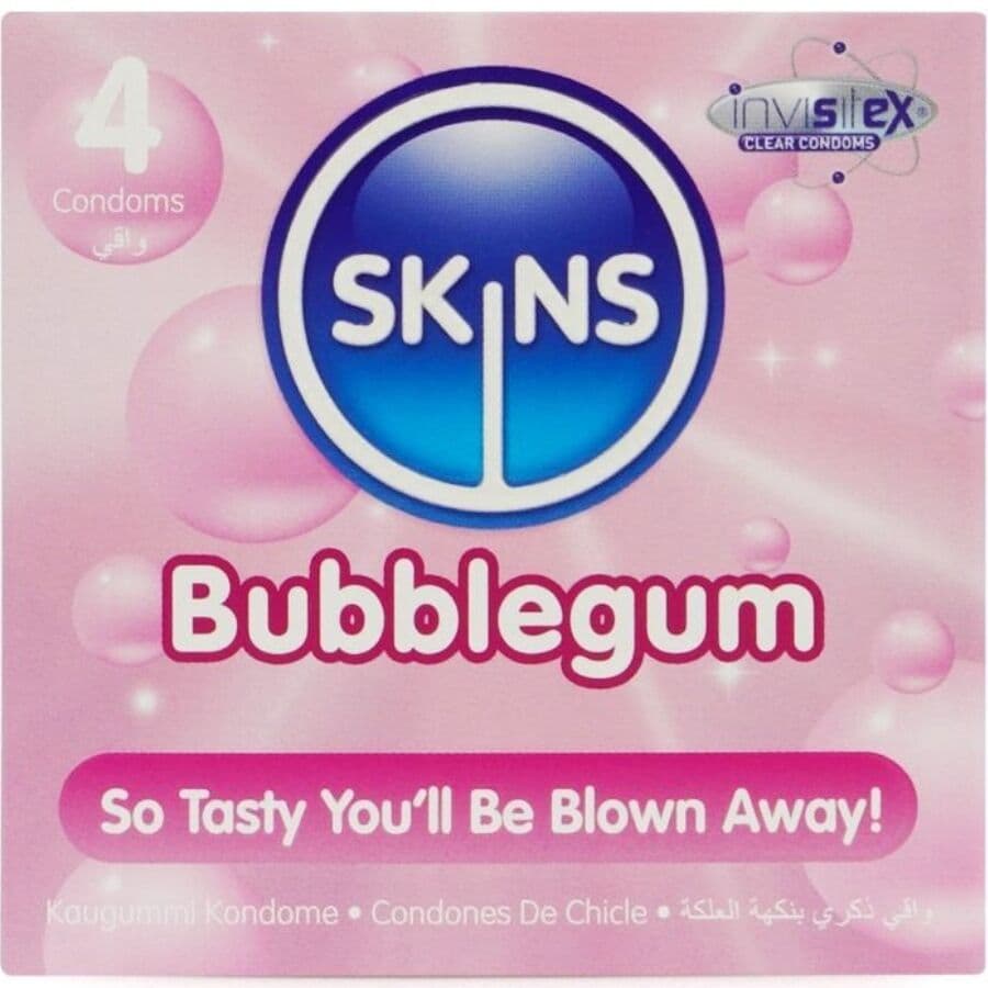 SKINS - BUBBLEGUM PREMIUM KONDOMI S OKUSOM ŽVAKAĆE GUME, 4 KOMADA