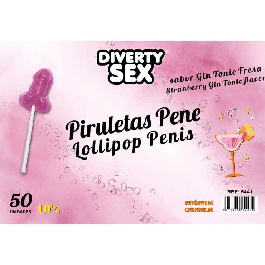 50 Penis lollipops gin tonic strawberry flavor 10% alcohol