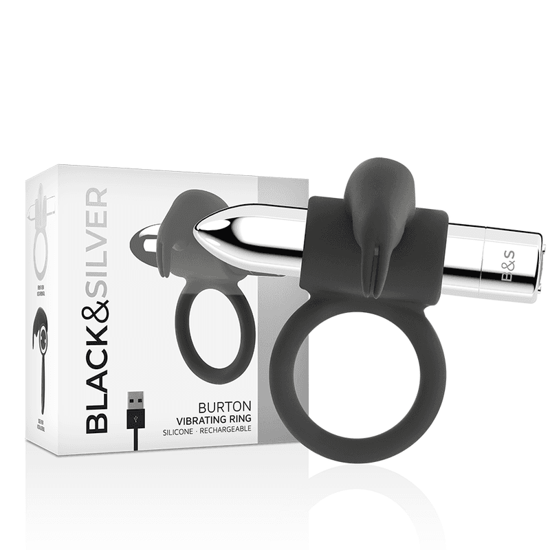 BLACK&SILVER - BURTON POLNILNI VIBRIRAJOČ OBROČEK ZA PENIS Z 10 VIBRACIJSKIMI NAČINI