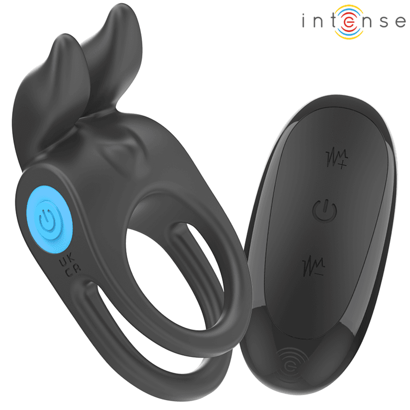 INTENSE - SAM VIBRACIJSKI DVOSTRUKI PRSTEN ZA PENIS, 10 VIBRACIJA, CRNI