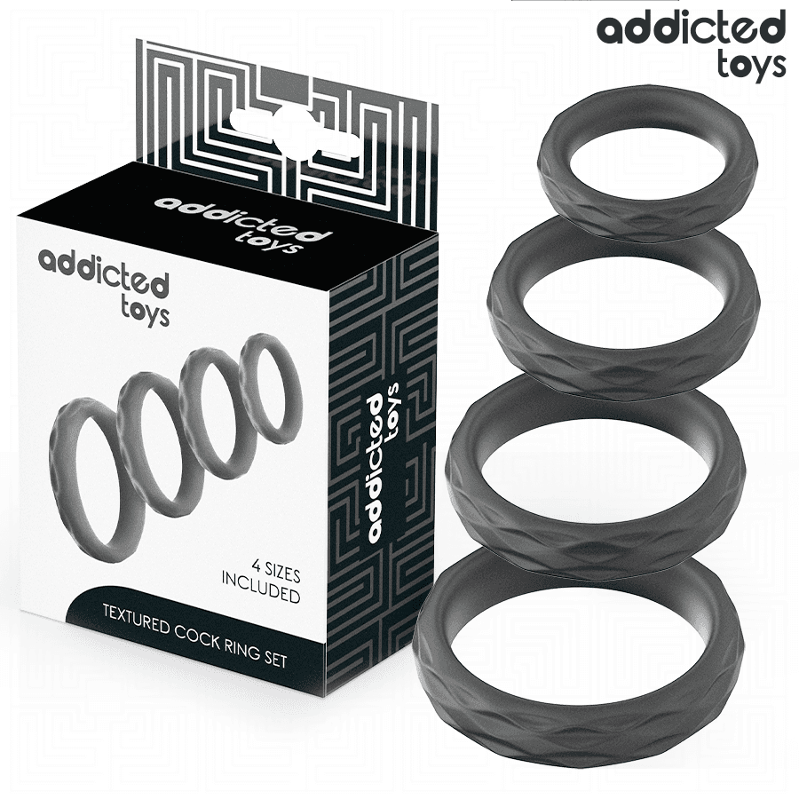 ADDICTED TOYS - KOMPLET TEKSTURIRANIH OBROČKOV ZA PENIS 4 VELIKOSTI