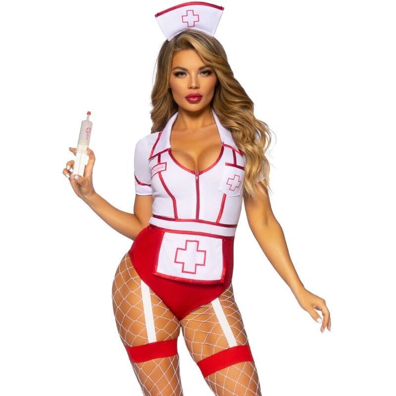 LEG AVENUE - ZAVODLJIV KOSTIM MEDICINSKE SESTRE, CRVENO-BIJELI, M