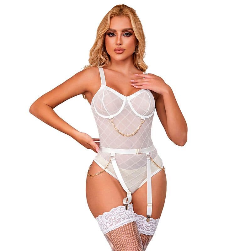 SUBBLIME - 954284 BODY S LANČIĆIMA + HALTER POJAS, BIJELI S/M