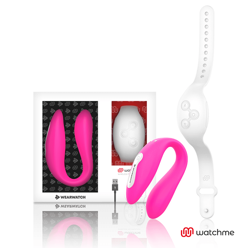 WEARWATCH DUAL VIBRATOR ZA PARE Z DALJINSKIM UPRAVLJALNIKOM WATCHME, FUKSIJA / SNEŽNO BELA