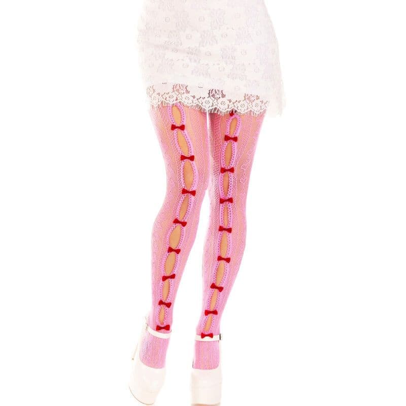 LEG AVENUE - ČARAPE S IZREZIMA SRCA I MAŠNICE ROZE