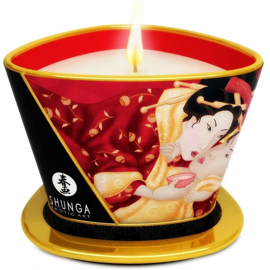 SHUNGA - MINI CARESS BY CANDLELIGHT MASAŽNA SVIJEĆA, JAGODE I CAVA 170 ML